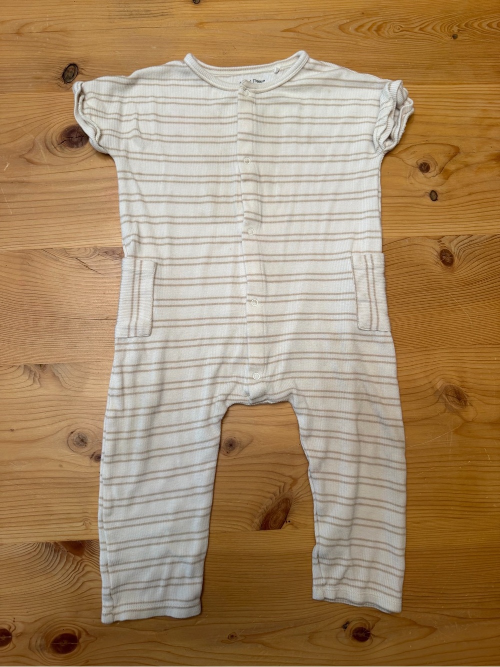 Angel Dear Cream & Tan Striped Romper